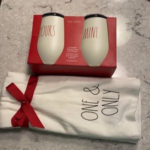 Rae Dunn Valentine wine glasses 2 dish towels